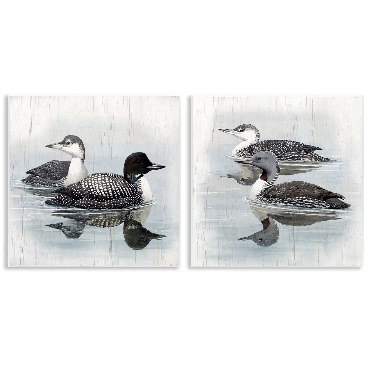Stupell Industries Four Loons in Lake 2pc Wall Plaque Art Set Design by Susan Jill